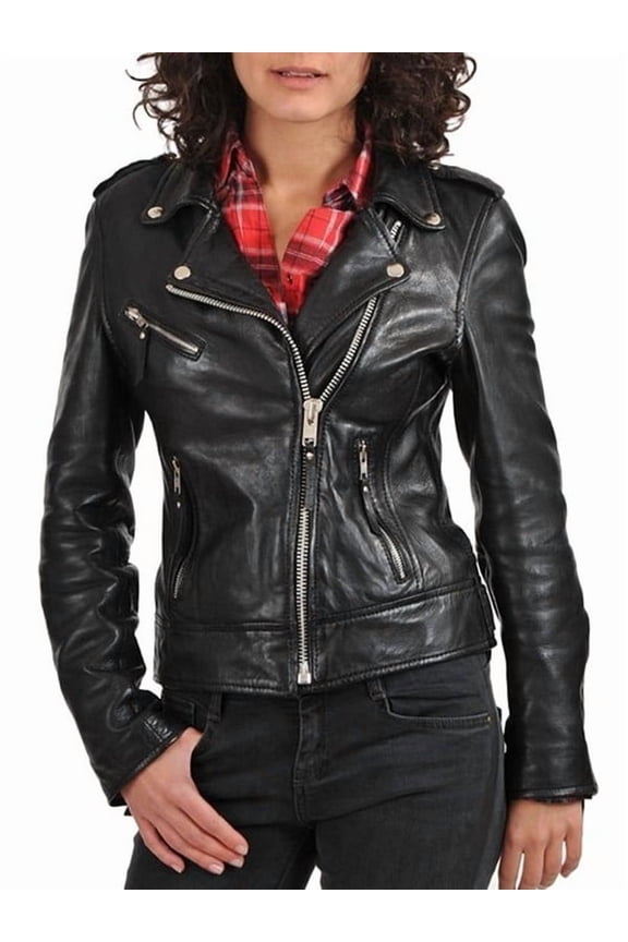 Women's Black Lambskin Leather Moto Biker Jacket – Slim Fit Motorcycle Style Outerwear