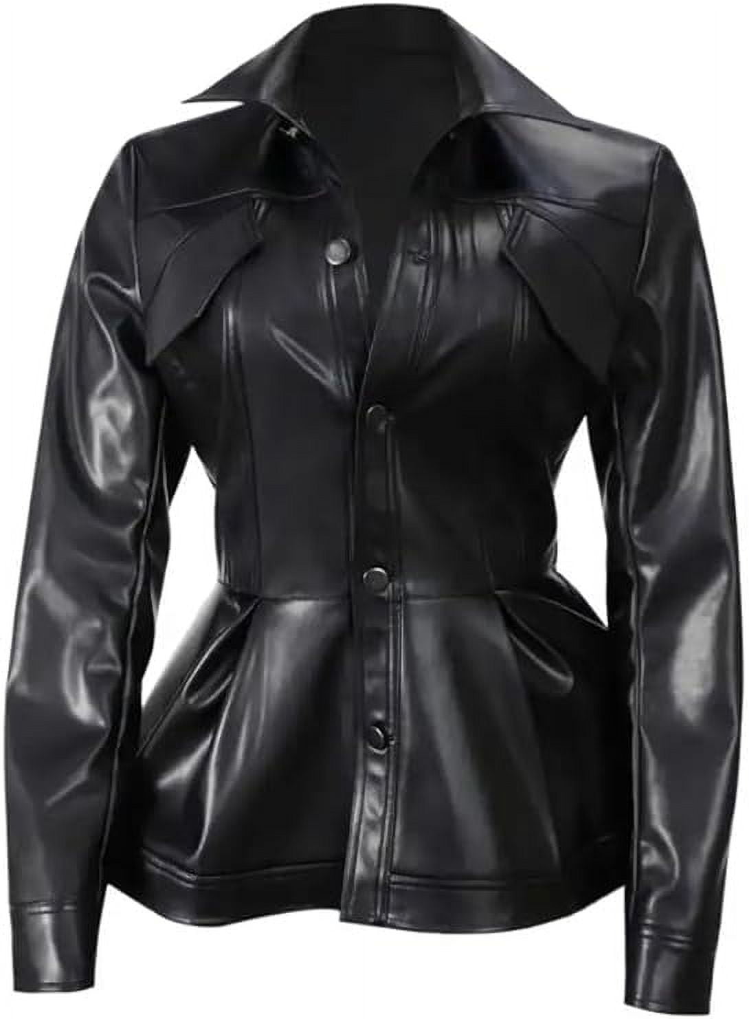 Luis Leather Women's Genuine Black Leather Peplum Flared