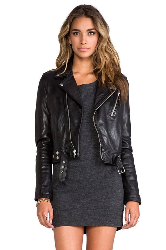 Women's Lambskin Leather Biker Black Jacket 4X-Large