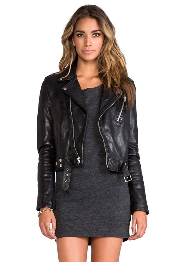Women's Lambskin Leather Biker Black Jacket XX-Small