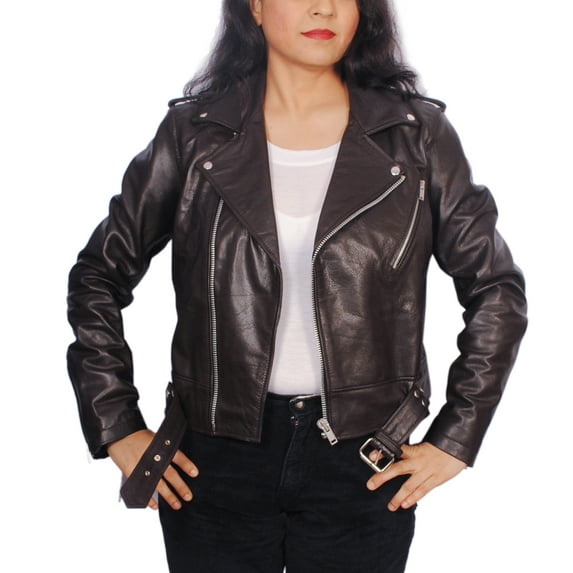 Luis Leather Women's Lambskin Leather Biker Brown Jacket X-Small