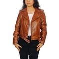 thumbnail image 1 of Luis Leather Women's Lambskin Leather Biker Tan Jacket 4X-Large, 1 of 4