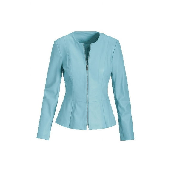 Luis Leather Women's Peplum Drowned Blue Genuine Lambskin Biker Leather Jacket Custom