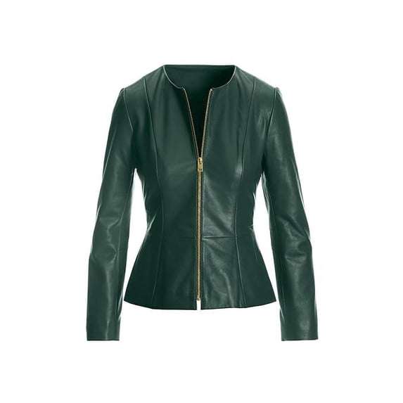 Luis Leather Women's Peplum Drowned Green Genuine Lambskin Biker Leather Jacket 4X-Large