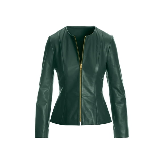 Luis Leather Women's Peplum Drowned Green Genuine Lambskin Biker Leather Jacket Custom