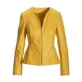 thumbnail image 1 of Luis Leather Women's Peplum Drowned Yellow Genuine Lambskin Biker Leather Jacket X-Large, 1 of 2