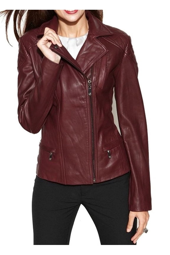 Womens Bambert Grey Lambskin Genuine Leather Jacket, Biker Jacket Small