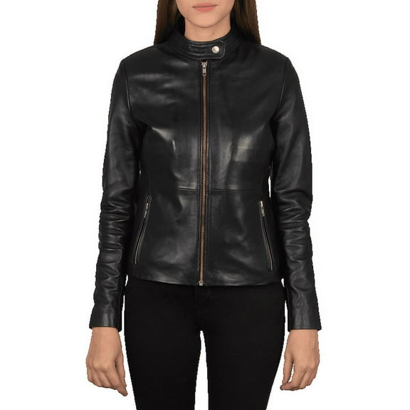 Luis Leather Womens Black Biker Lambskin Genuine Leather Jacket, Biker Jacket