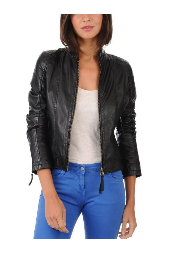 Womens Black Fringed Lining Lambskin Genuine Leather Jacket, Biker Jacket