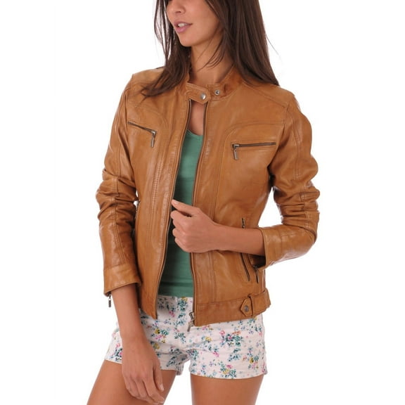 Luis Leather Womens Leather Jacket Motorcycle Bomber Solid Crispy Black Real Leather Jacket Women