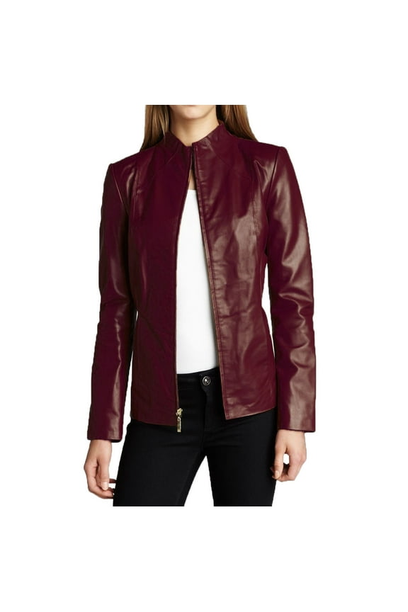 Womens Solid Cheezy Genuine Lambskin Leather Jacket, Biker Jacket Medium