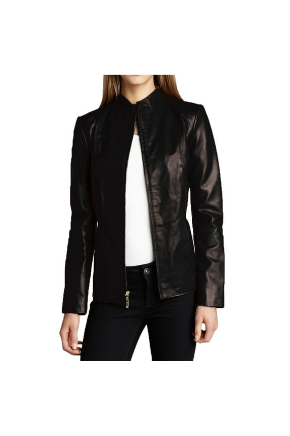 Womens Solid Cheezy Genuine Lambskin Leather Jacket, Biker Jacket X-Small