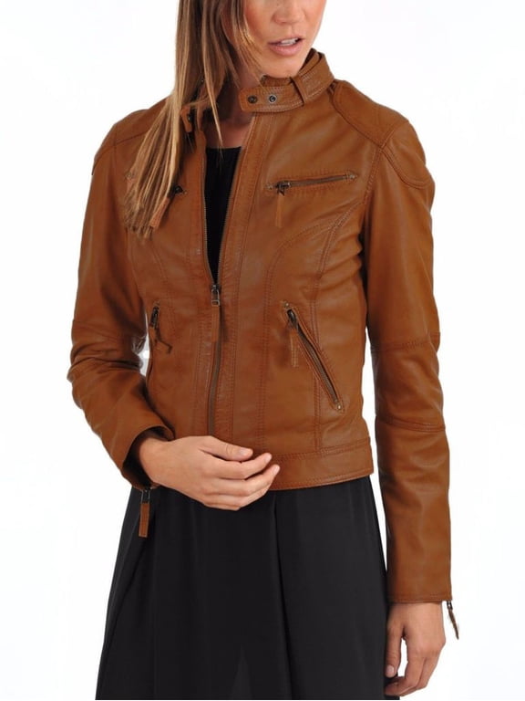 Womens Tough Faded Lambskin Genuine Leather Jacket - Motorcycle Lightweight Biker Moto Jackets Women 4X-Large