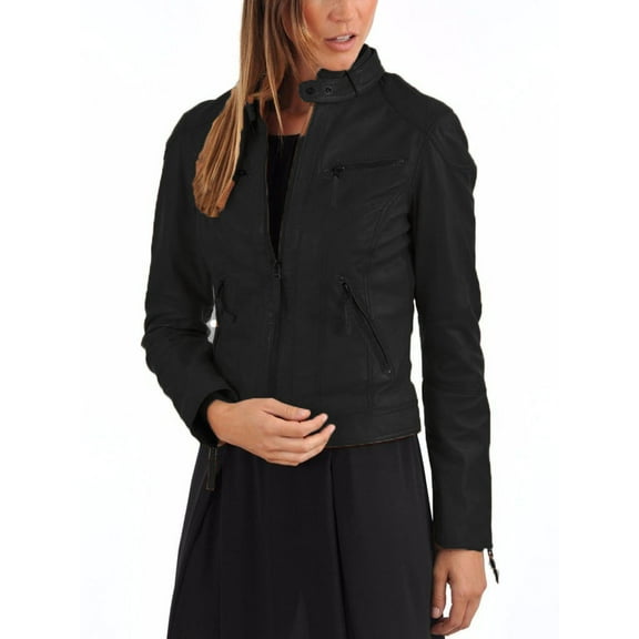 Luis Leather Womens Tough Faded Lambskin Genuine Leather Jacket - Motorcycle Lightweight Biker Moto Jackets Women Custom