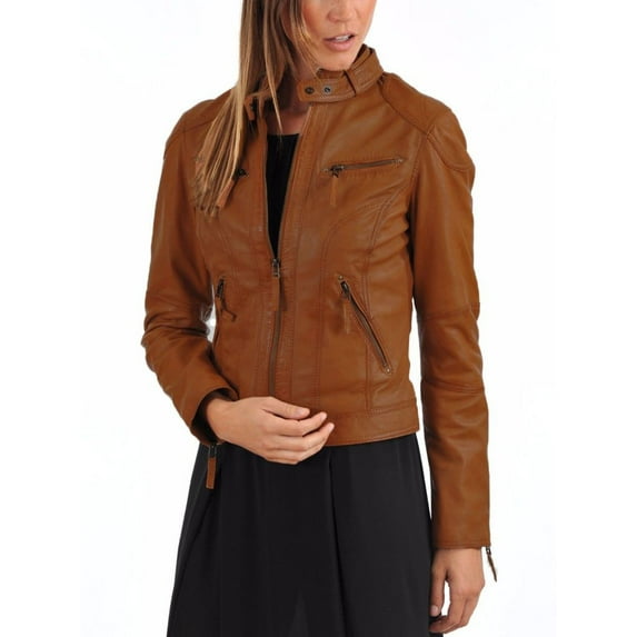 Luis Leather Womens Tough Faded Lambskin Genuine Leather Jacket - Motorcycle Lightweight Biker Moto Jackets Women X-Small