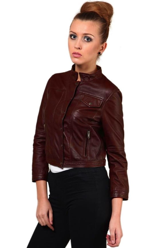 Womens Tough Solid Lambskin Genuine Leather Jacket, Biker Jacket