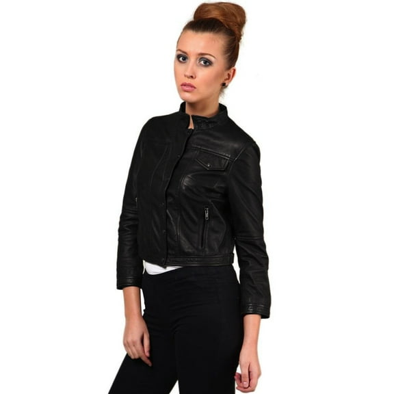 Luis Leather Womens Tough Solid Lambskin Genuine Leather Jacket, Biker Jacket