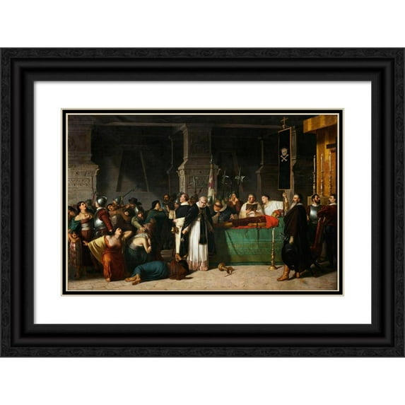 Luis Montero 18x13 Black Ornate Wood Framed Double Matted Museum Art Print Titled - The Funerals of Inca Atahualpa (1867)