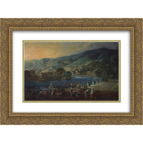 Luis Paret y Alcazar 2x Matted 24x20 Gold Ornate Framed Art Print 'View of El Arenal in Bilbao'
