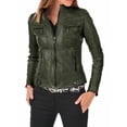 thumbnail image 1 of Luis Women's Lambskin Leather Green Bomber Biker Jacket, 1 of 3