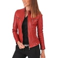 thumbnail image 1 of Luis Women's Lambskin Leather Red Bomber Biker Jacket, 1 of 4