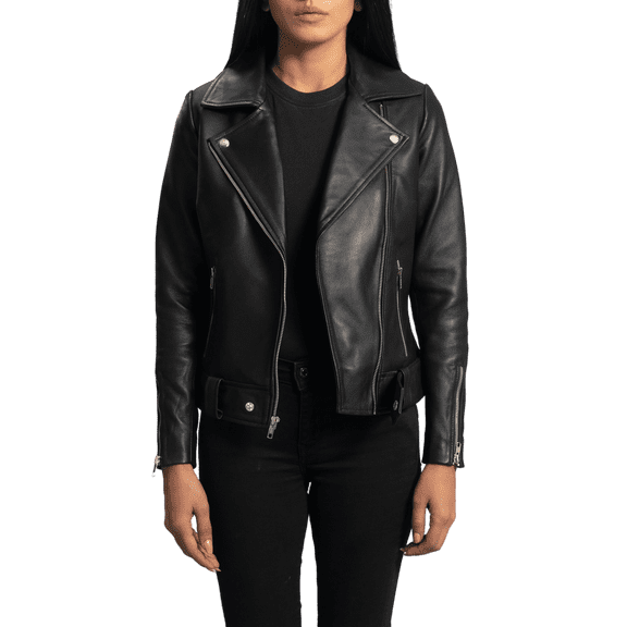 Luis Women's Leather Belted Jackets, Zip Up Motorcycle Short Moto Biker Outwear Fitted Slim Coat Small