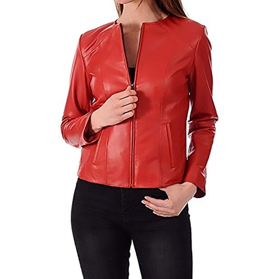 Luis Women's Leather Bomber Biker Jacket Red