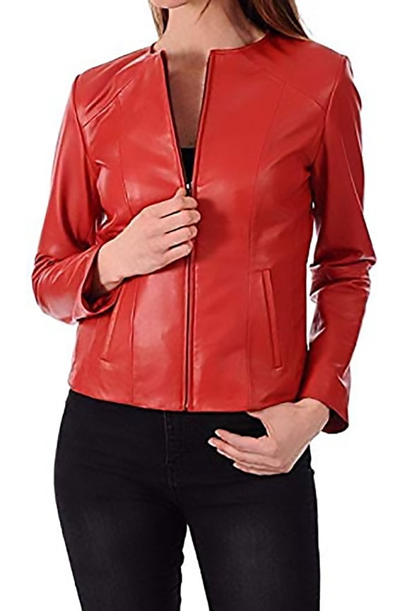 Luis Women's Leather Bomber Biker Jacket Red