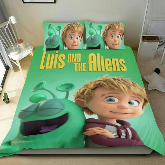 Luis und die Aliens Themed Bed Sheet Set Three Piece Set 53x79 Inches Comfortable And Skin Friendly Unique Design Creating A Star Studded Night Home Decor Gifts For Family Friends fans