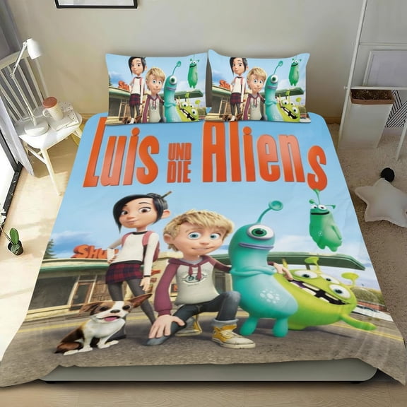 Luis und die Aliens Themed Bed Sheet Set Three Piece Set 53x79 Inches Comfortable And Skin Friendly Unique Design Creating A Star Studded Night Home Decor Gifts For Family Friends fans