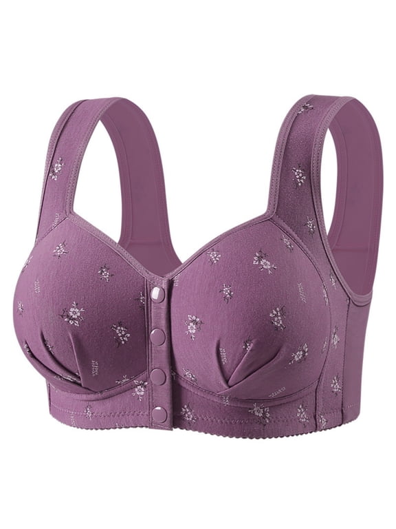 Front Closure Bras for Women Plus Size Wireless Bras Soft Comfy Non Steel Ribbed Breathable Gathered Adjustable Bras, 36-50