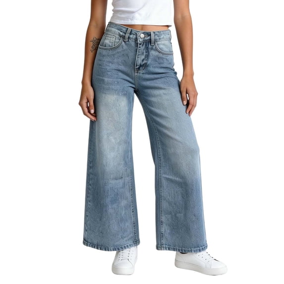 Luivaraty Jeans for Women Wide Leg Outdoor Jeans Casual Trendy High Button Zip Waist Denim Pants with Pockets, L-2XL