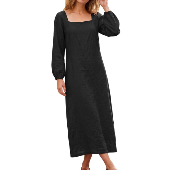 Luivaraty Long Sleeve Dress for Women Round Neck Maxi Dresses
