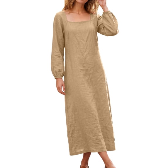 Luivaraty Long Sleeve Dress for Women Round Neck Maxi Dresses