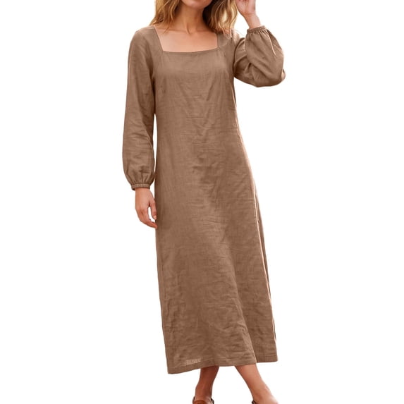 Luivaraty Long Sleeve Dress for Women Round Neck Maxi Dresses