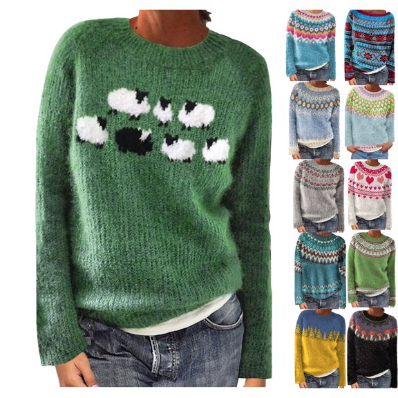 Luivaraty Womens Sweaters Knitted Chirstmas Pullovers Casual Loose Round Neck Fall Winter Sweater, S-XL