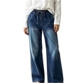 thumbnail image 1 of Luivaraty Womens Wide Leg Jeans Drawstring Elastic Waist Casual Denim Pants Comfy Loose Long Trendy Jeans with Pockets, S-2XL, 1 of 7