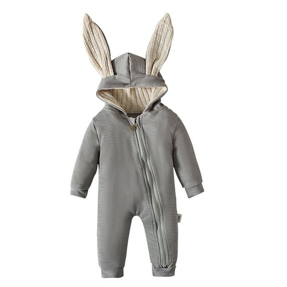 Lujianch Animal Bunny Toddler Easter Romper Long Ear Rabbit Hoodie Romper Jumpsuit With Zipper Girls Lace Rompers Size 3-6 Months