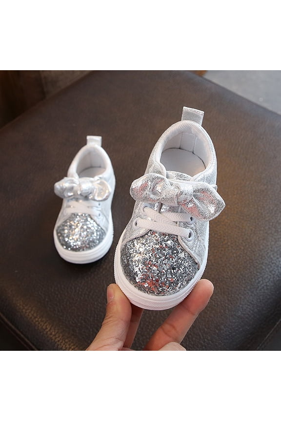 Children Baby Girls Boys Bling Sequins Bowknot Run Sport Sneakers Shoes Soft Sole Sneakers for Crawling Size 18-24 Months