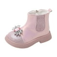 thumbnail image 1 of Lujianch Children Boots Leather Boots Girls Winter Warm Mid Calf Boots Princess Bow Fleece Warm Adjustable Girls Boots With Zipper Closure, 1 of 3