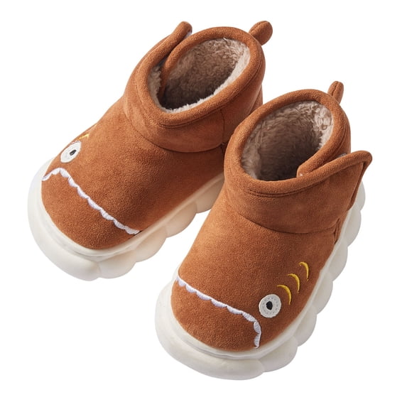 Lujianch Children Snow Boots For Boys And Girls Cute Cartoon Shark Plush Adjustable Girls Boots With Zipper Closure