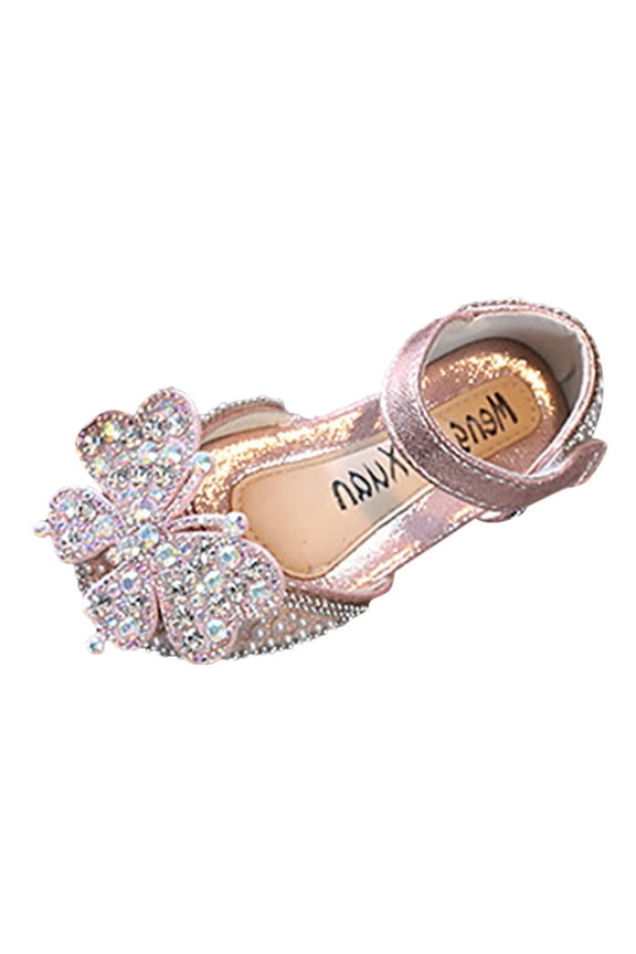 Fashion Spring And Summer Children Dance Shoes Girls Dress Performance Princess Shoes Pearl Rhinestone Sequins Cartoon Shape Hook Loop Non- Girls School Boots