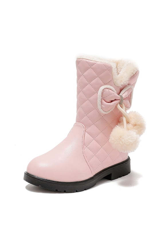 Girls' Autumn And Winter Snow Boots Thick Soles Non Slip Warm Comfortable Solid Color Bow Boots Sparkly Girls Boots