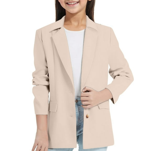 Lujianch Girls Blazer Long Sleeve Formal Blazers Suit Jacket Open Front Inner Pocket Size 5-6 Years
