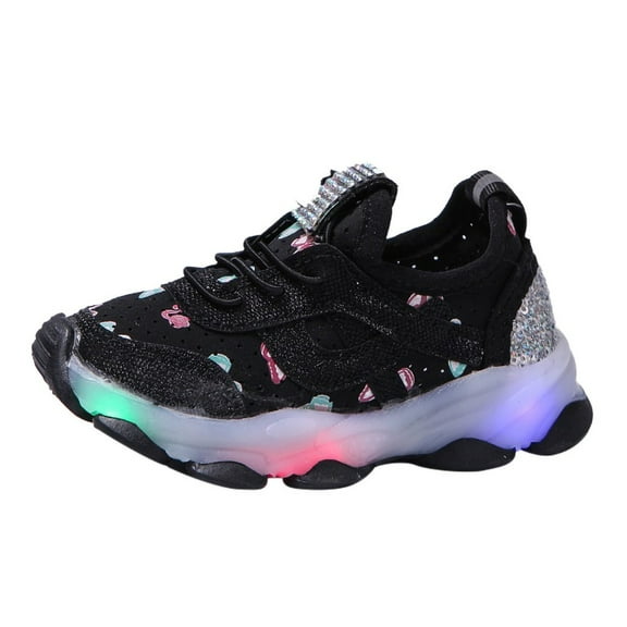 Lujianch Girls Shoes Run Led Children Kid Sport Baby Sneakers Luminous Baby Shoes Adjustable Strap Baby Gym Shoes Size 2-2.5 Years
