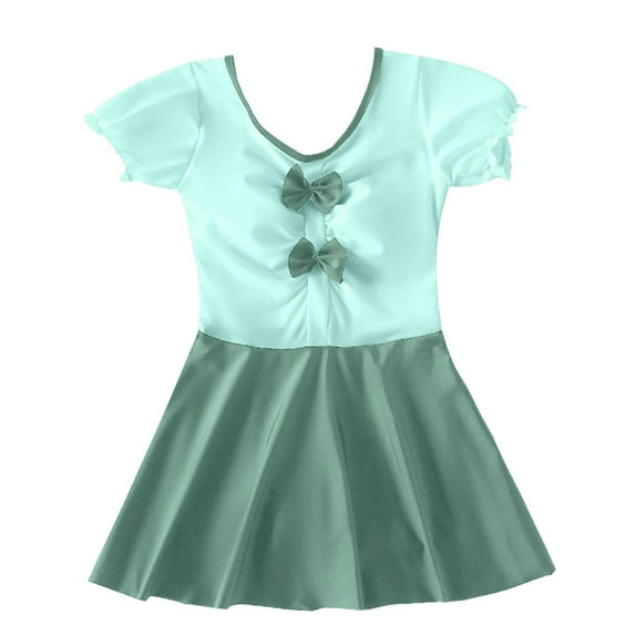 Lujianch Girls Swimsuit 1 Piece Puff Sleeves Dress Swimwear Bathing Suit 7 To 18 Years Size 14-16 Years