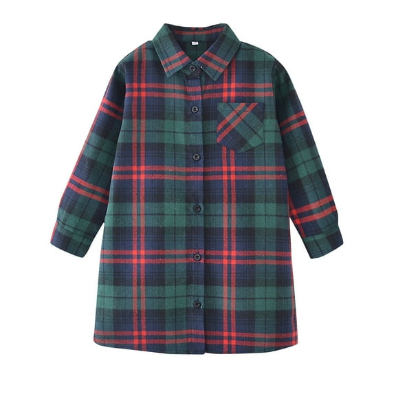 Lujianch Girls Toddler Plaid Pleated Mini Dress Button Down Plaid Flannel Shirts Long Sleeve Casual Dress, Blue Sizes 18-24 Months