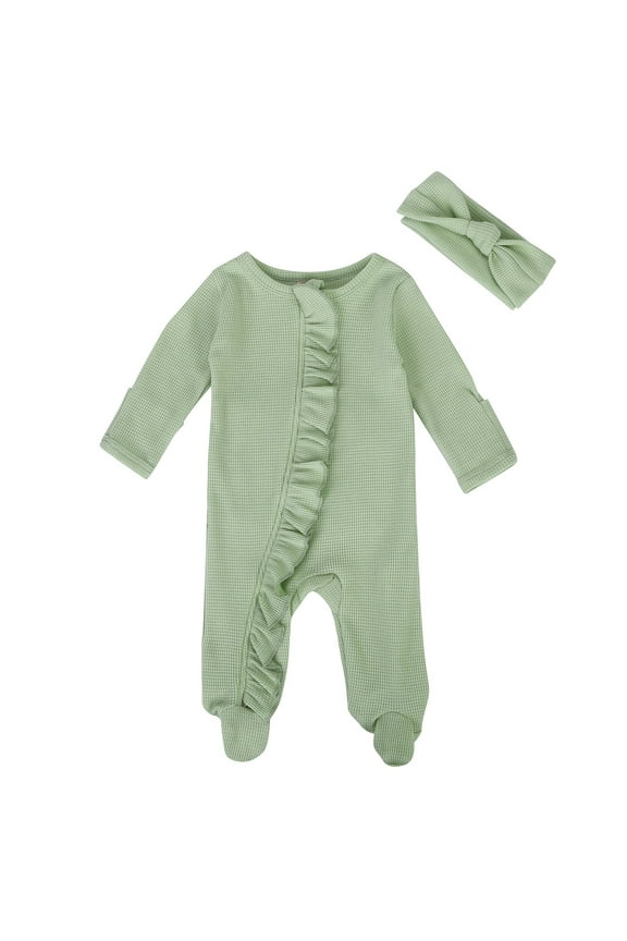 Toddler Girls Boys Spring Fall Clothes Knit Ruffle Footies Romper Jumpsuit With Headband Outfit Toddler Girl Rompers Size