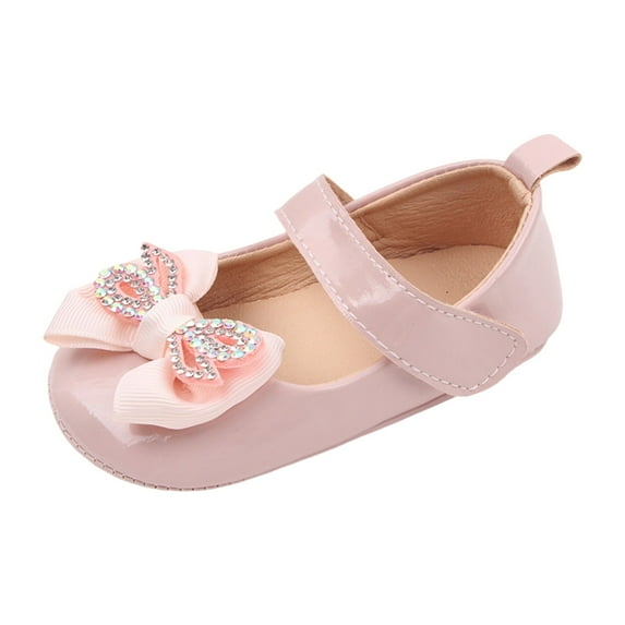 Lujianch Summer Children Toddler Shoes Girls Sports Flat Bottom Lightweight Shiny Rhinestone Ribbon Bow Solid Color Hook Loop Soft Sole Sneakers for Crawling Size 0-6 Months