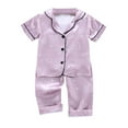 thumbnail image 1 of Lujianch Toddler Baby Girl Boy Satin Pajamas Set 2Pcs Button Down Pjs Solid Color Short Sleeve Silk Top And Shorts Sleepwear 18-24 Months, 1 of 1